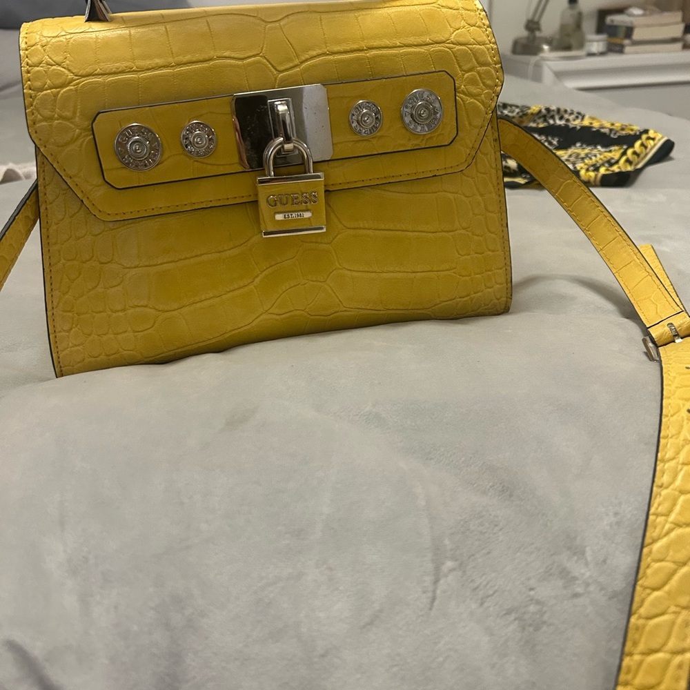 GUESS Yellow Croc-Embossed Women's Bag